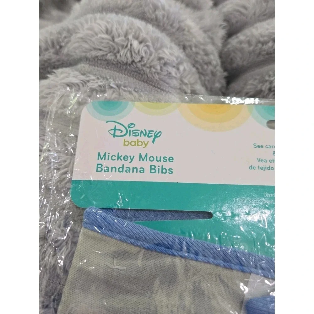NEW Disney Mickey Mouse Bandana Bibs Drooling Teething Eating 3 Pc Set Blue Red